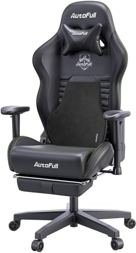 AutoFull C3 Gaming Chair Ergonomic Office Chair with 3D Bionic Lumbar Support, Racing Style Premium PU Leather Computer Chair Gamer Chairs with Footrest and Headrest,Black,(3-Years Warranty)