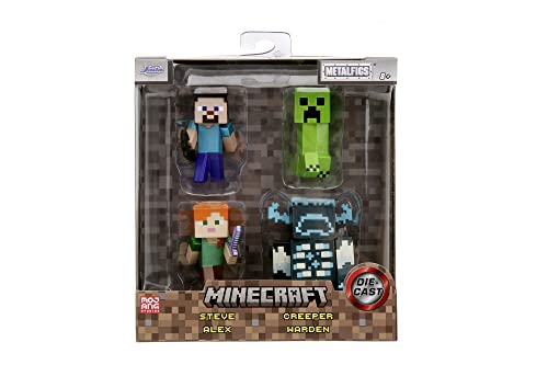 Jada Minecraft 2.5 Inch Die cast Figure 4pk including Steve, Alex, Creeper, Warden to collect or gift suitable for kids from 8 years and over, See all Jada metal figures in the Jada Store