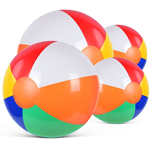 flintronic 4PCS Beach Ball, Inflatable Beach Ball for Kid Adults, Rainbow Inflatable Toys for Summer Outdoor Activity, Water Games, Swimming Pool Beach Party