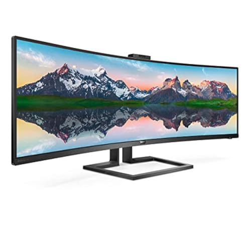 Philips 499P9H- 49 Inch Curved Dual QHD Monitor, 70Hz, 5ms, VA, WebCam, Speakers, USB-C Dock, KVM, Height Adjust (5120 x 1440, 450 cd/m², HDMI/DP 1.4/USB 3.1 / USB-C)