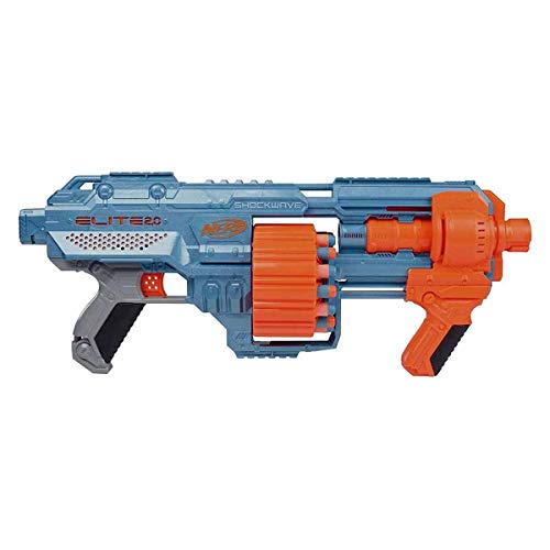 Nerf Elite 2.0 Shockwave RD-15 Blaster, 30 Nerf Darts, 15-Dart Rotating Drum, Pump-Action Slam Fire, Built-In Customising Capabilities 7.9 x 67.3 x 30.5 cm