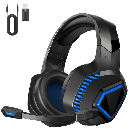 KAPEYDESI Gaming Headset Wireless, PS5 Headset,Gaming Headphones with Mic for PS5, PC, Switch, PS4, 2.4GHz USB, Noise Cancelling Microphone,3.5MM Aux Cable, Black Blue