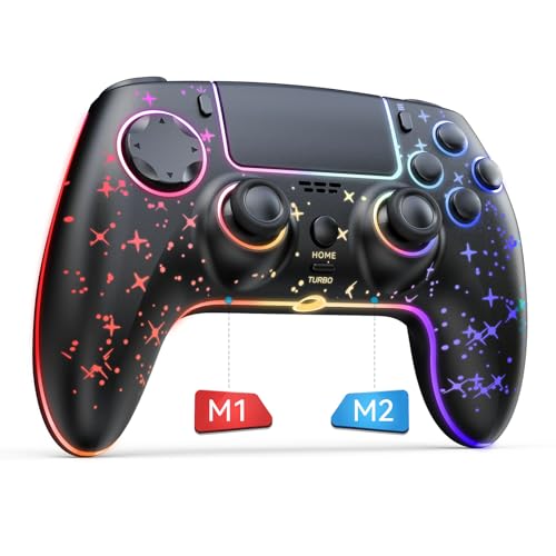 Snezhnaya Wireless Controller for PS4, LED Star Controller Compatible with PS4/Slim/Pro/PC/IOS/Android/Switch,9 Colors RGB Light,Turbo/Wakeup/Motion Sensor (Star)