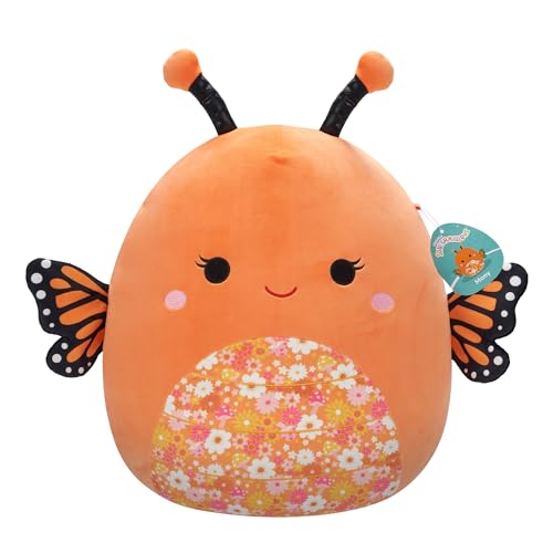 Squishmallows SQCR05473 16-Inch-Mony The Orange Monarch Butterfly with a Floral Belly, Multicolour