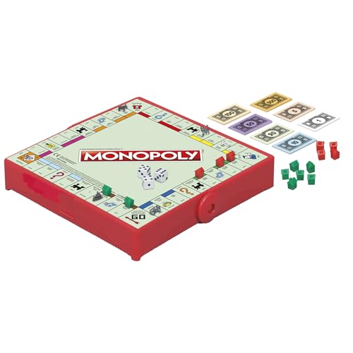 Monopoly Grab and Go Game, Portable Game for 2-4 Players, Travel Game for Kids