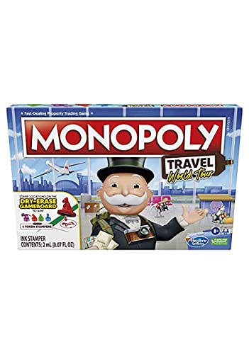 Monopoly World Tour Monopoly Board Game, with Token Stampers and Dry-Erase Gameboard, Board Games for Family Game Night