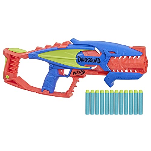 Nerf DinoSquad Terrodak, 12 Nerf Elite Darts, Dinosaur Design, 4 Dart Toy Foam Nerf Blaster for Kids Outdoor Games