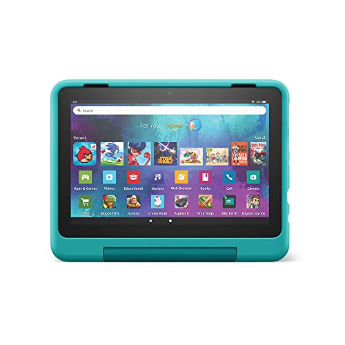 Amazon Fire HD 8 Kids Pro tablet | 8-inch HD display, ages 6–12, 30% faster processor, 13-hour battery life, Kid-Friendly Case, 32 GB, 2022 release, Hello Teal