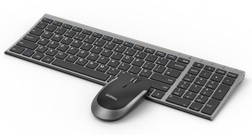 Wireless Rechargeable Keyboard and Mouse Combo, 2.4G USB Keyboard and Mice Set Ultra-Thin Full Size Compact Silent UK Layout for PC, Computer, Laptop, Black and Space Gray