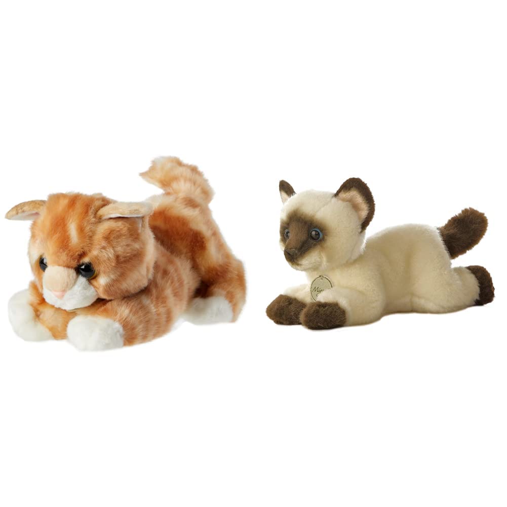 AURORA World 60467 MiYoni Tots Tabby Cat Plush Toy (Orange) & MiYoni 8-inch Siamese Soft Toy 10814 Brown and Beige