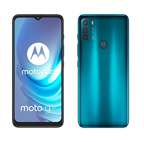 Motorola Smartphones moto g50 (6.5 Inch Max Vision HD+, Qualcomm Snapdragon 480 2.0 GHz octa-core, 48 MP Triple Camera, 5000 mAH Battery, Dual SIM, 4/64 GB, Android 11), Aqua Green