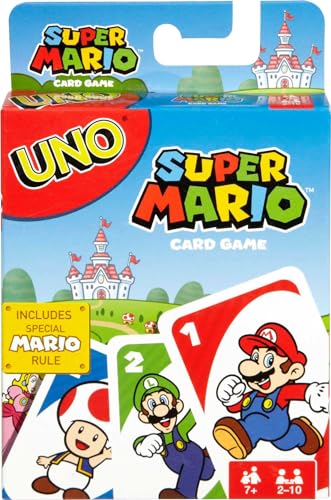 UNO Super Mario Card Game Animated Character Themed Collector Deck 112 Cards with Character Images, Gift for Kids Ages 7 Years Old & Up, DRD00