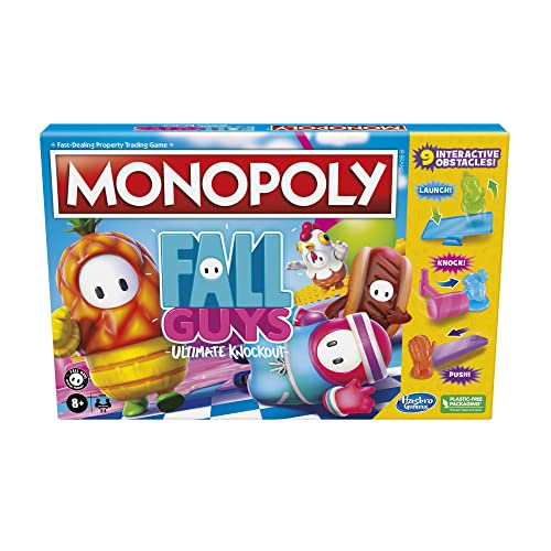 MONOPOLY Fall Guys Ultimate Knockout Edition Board Game for Players Ages 8 and Up, Dodge Interactive Obstacles, Includes Knockout Die