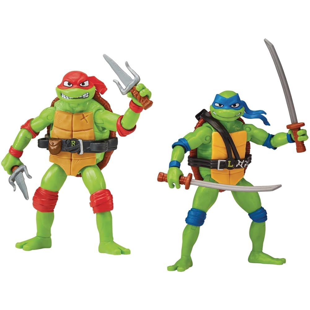 Teenage Mutant Ninja Turtles: Mutant Mayhem 4.5” Leonardo Basic Action Figure. & Mutant Mayhem 4.65-Inch Raphael Basic Action Figure. Ideal present for boys 4 to 7 years