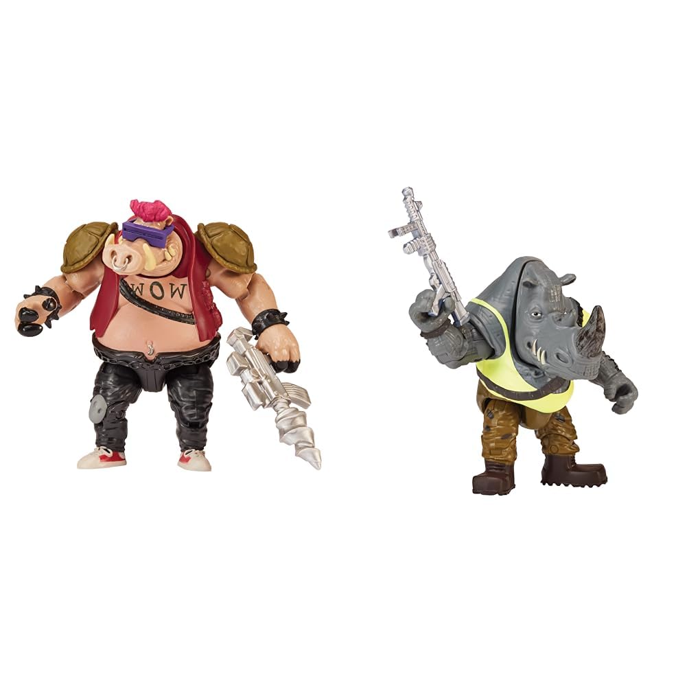 Teenage Mutant Ninja Turtles: Mutant Mayhem 4.5-Inch Bebop Basic Action Figure. & Mutant Mayhem 4-Inch Rocksteady Basic Action Figure. Ideal present for boys 4 to 7 years and TMNT fans!