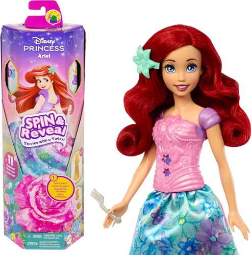 Mattel Disney Princess Ariel Fashion Doll Set, Spin & Reveal with 11 Surprises Including 5 Accessories, 5 Stickers & Play Scene, Inspired by Movie, HTV88