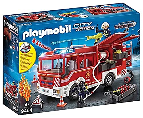 Playmobil 9464 City Action Fire Engine with Working Water Cannon, fire fighter and helicopter Toy, Fun Imaginative Role-Play, Playset Suitable for Children Ages 4+