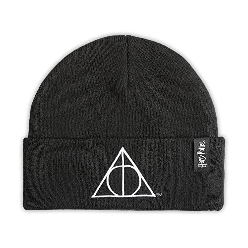 Harry Potter Beanie Black Deathly Hallows Adults Embroidered