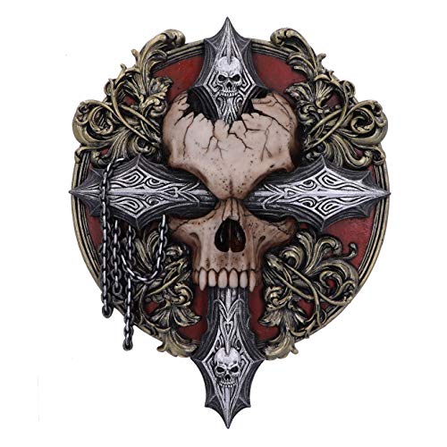 Nemesis Now Spiral Darkness Cross Baroque Skull and Chains Wall Plaque, Red, 32cm