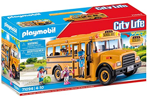 Playmobil 71094 City Life School Bus, yellow US toy bus , educational toy, fun imaginative role-play, playset suitable for children ages 4+