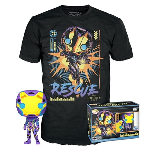 Funko Pop! & Tee: Marvel Blacklight - Rescue S - Small - (S) - T-Shirt - Clothes With Collectable Vinyl Figure - Gift Idea - Toys and Short Sleeve Top for Adults Unisex Men and Women - Movies Fans