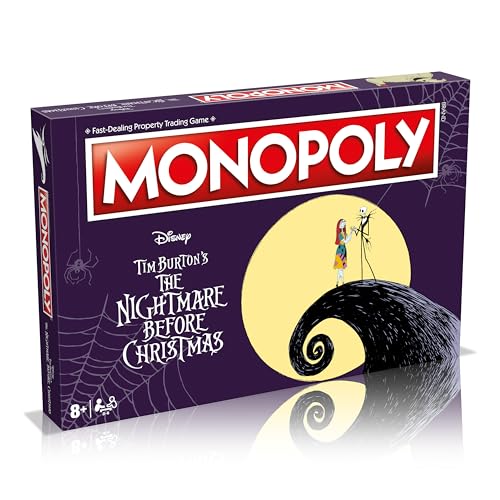 Winning Moves, Nightmare Before Christmas Monopoly Advance to Zero’s Tomb, Spiral Hill, Dr. Finkelstein’s Laboratory, Jack’s Tower and trade your way to success, makes great gift for ages 8 plus