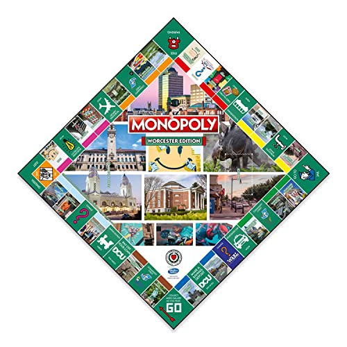 MONOPOLY Board Game - Worcester Edition: 2-6 Players Family Board Games for Kids and Adults, Board Games for Kids 8 and up, for Kids and Adults, Ideal for Game Night