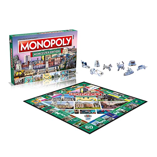 MONOPOLY Board Game - Worcester Edition: 2-6 Players Family Board Games for Kids and Adults, Board Games for Kids 8 and up, for Kids and Adults, Ideal for Game Night