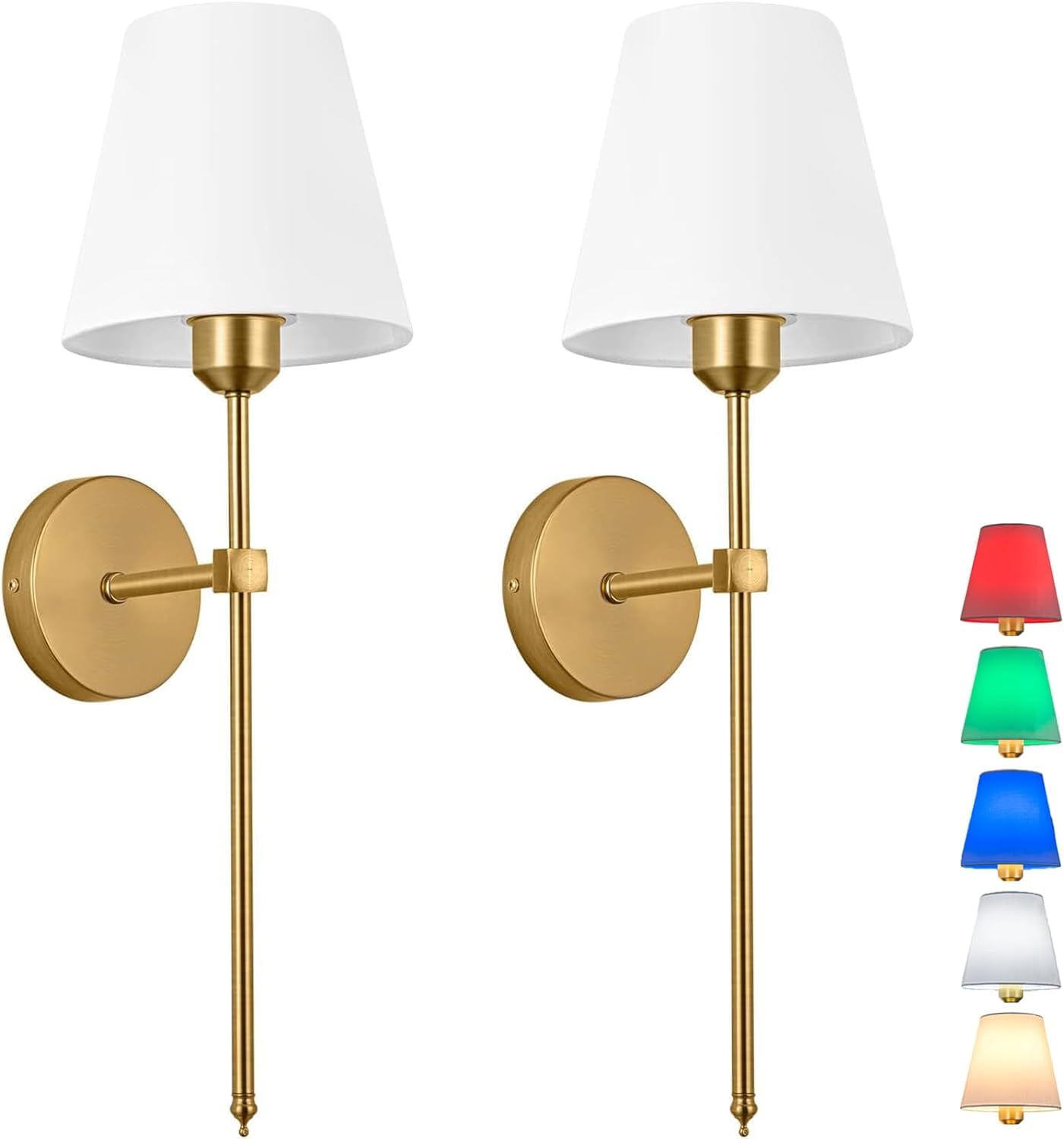 Battery Operated Wall Light Set Of 2，Fabric Wall Sconce Adjustable Angle Lighting not Hardwired Fixture，with Remote Dimmable LED Bulb for Farmhouse Interior Wall Decor (Color : Gold)