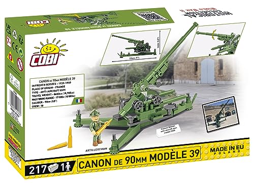 COBI 2294 Historical Collection WWII Canon de 90 mm Model 1939 Anti-Aircraft Building Blocks, Various