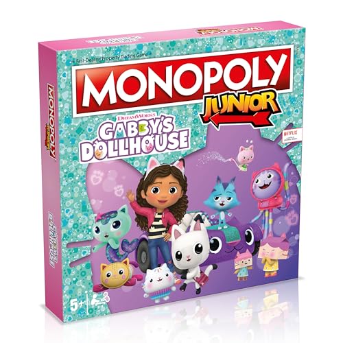 Winning Moves Gabby's Dollhouse Monopoly Junior Board Game, Buy Panda Paws, Kirry Fairy, Baby Box, DJ Catnip and trade your way to success, great gift for ages 6 plus