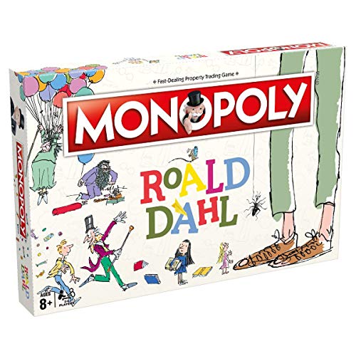 Winning Moves Roald Dahl Monopoly Board Game, Choose your token from Matilda’s books, James’s Giant Peach and tour characters and locations from the Roald Dahl stories, for ages 8 plus