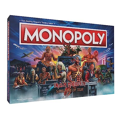 USAopoly Monopoly Iron Maiden | Play as Bruce’s Lantern, Guitar Amp Stack, Nicko’s Drum Kit, and More | Officially Licensed Collectible Game Honoring English Classic Heavy Metal Icons, Blue