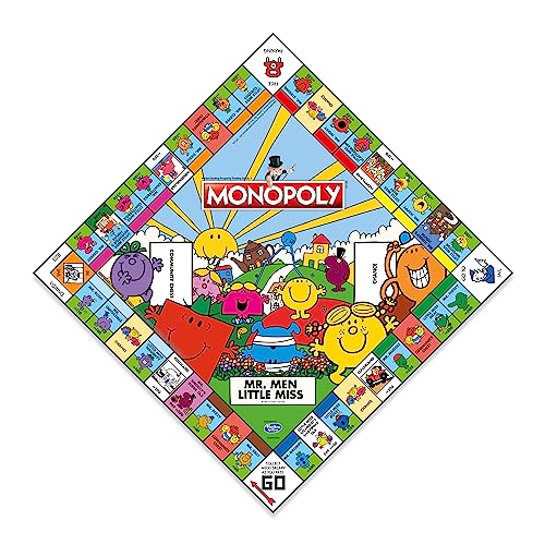 Mr Men and Little Miss Monopoly Board Game, Advance to Mr Tickle, Little Miss Splendid and Mr Sneeze, expand your empire and trade your way to victory, gift for players aged 8 plus