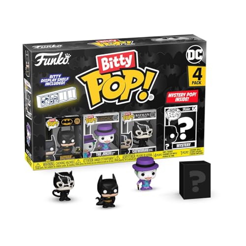 Funko Bitty Pop! Batman 85th - Batman 4PK and A Surprise Mystery Mini Figure - 0.9 Inch (2.2 Cm) - DC Comics Collectable - Stackable Display Shelf Included - Gift Idea - Party Bags Stocking