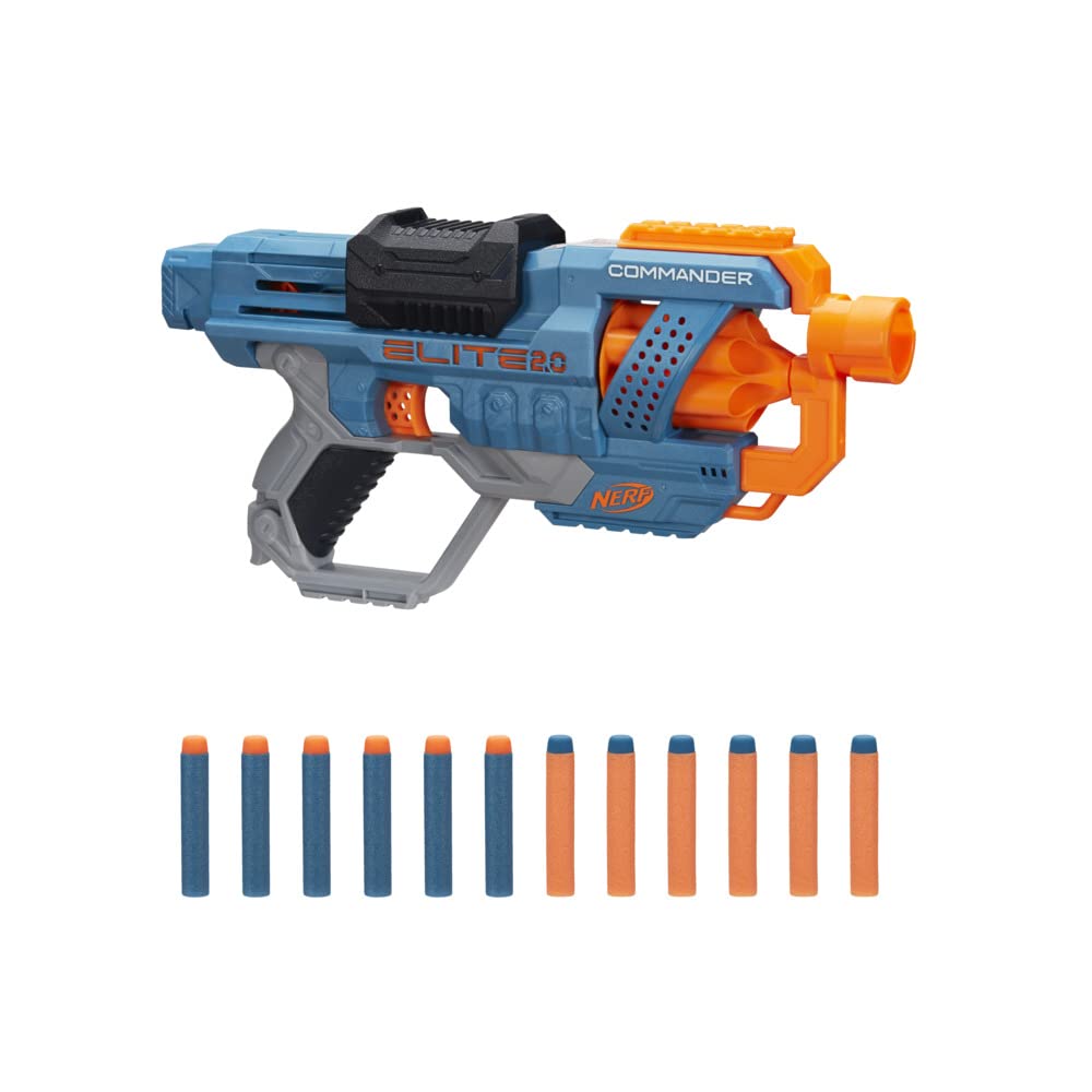 Nerf Elite 2.0 Commander RC-6 Blaster, 12 Nerf Elite Darts, 6-Dart Rotating Drum, Built-In Customizing Capabilities, Multi-coloured,One Size,E9485F03