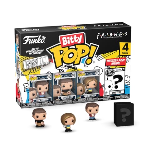 Funko Bitty Pop! Friends - Joey 4PK - Joey Tribbiani™, Ross Geller™, Rachel Green™ and A Surprise Mystery Mini Figure - 0.9 Inch (2.2 Cm) Collectable - Stackable Display Shelf Included - Gift Idea