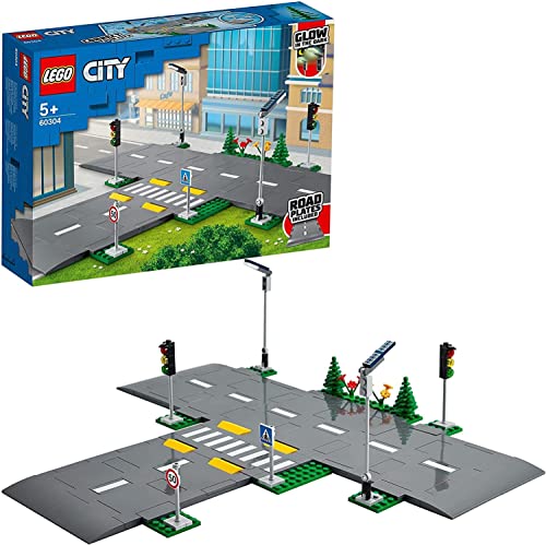 LEGO 60304 City Road Plates Building Toys, Set with Traffic Lights, Trees & Glow in the Dark Bricks, Gifts for 5 Plus Year Old Kids, Boys & Girls