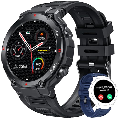 Smart Watch Men Bluetooth Call: 1.42" Touch Screen Fitness Watch with Waterproof Heart Rate Blood Pressure Oxygen Sleep Monitor Activity Tracker Step Counter Smartwatch Sports for Android IOS Round