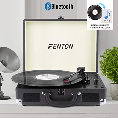 Fenton RP115C Portable Bluetooth Record Player - Wireless Streaming for Vinyl Records, Retro Vinyl Turntable with Speaker, Briefcase Record Player, Suitcase Vinyl Player, Suitcase Style