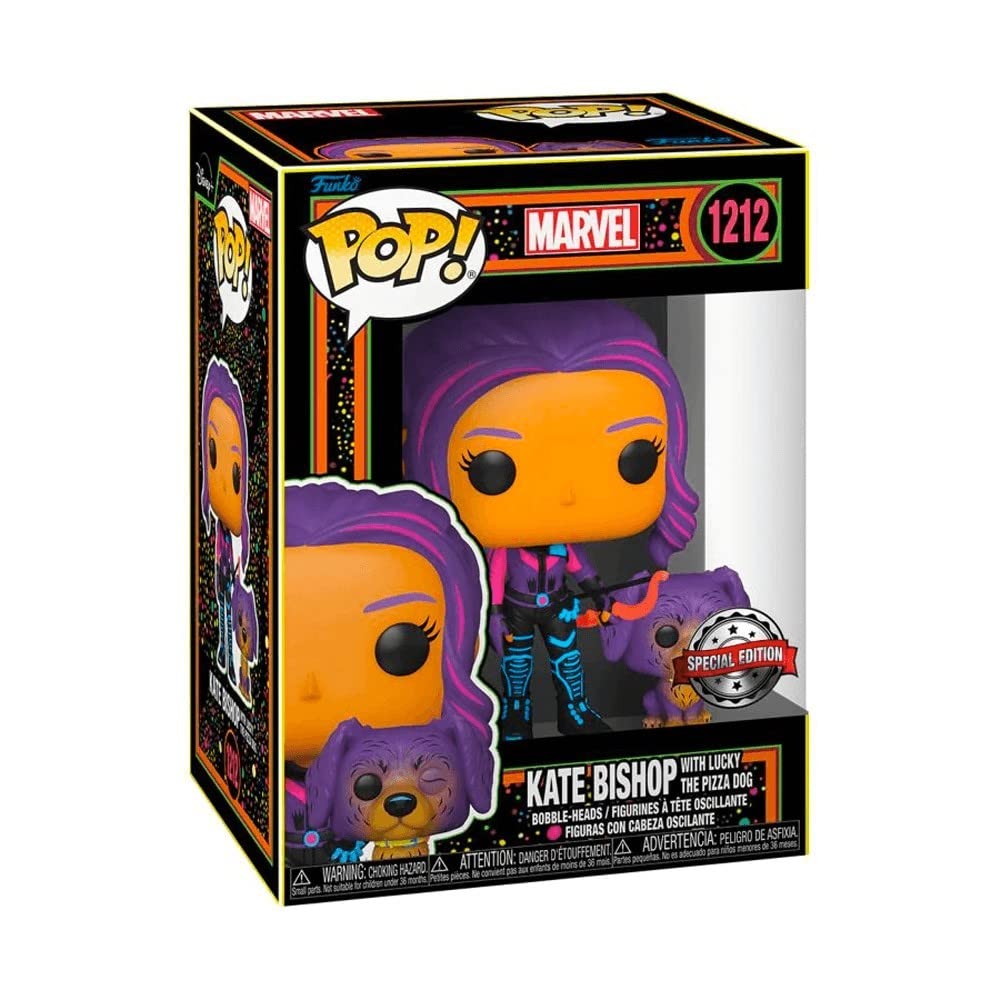 Funko POP! & Buddy: Marvel - Hawkeye - Kate Bishop With Lucky the Pizza Dog - (Blacklight) - Ms. Marvel - Collectable Vinyl Figure - Gift Idea - Official Merchandise - Toys for Kids & Adults