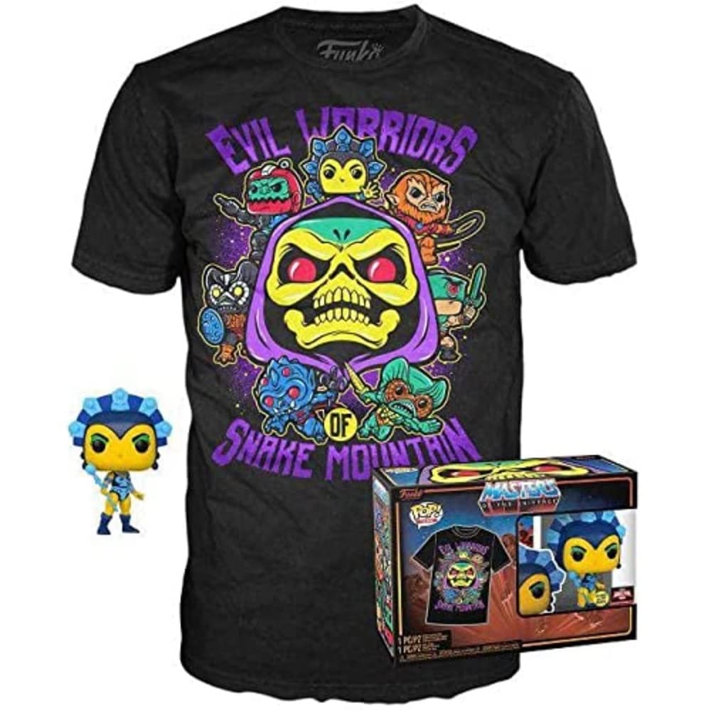 Funko Pop! & Tee: MOTU - Evil Lyn - Glow In the Dark - Large - (L) - Masters Of the Universe - T-Shirt - Clothes With Collectable Vinyl Figure - Gift Idea - Toys and Short Sleeve Top for Adults Men