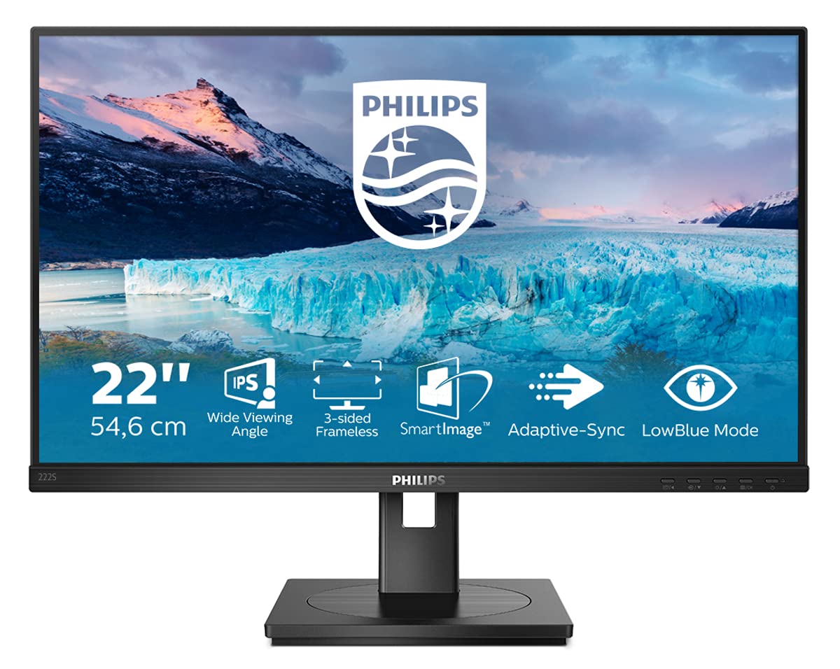 PHILIPS 222S1AE - 22 Inch FHD Monitor,75Hz, 4ms, IPS, Speakers, Height adjust, Adaptive Sync (1920 x 1080, 250 cd/m², HDM/DVI/VGA/DP)