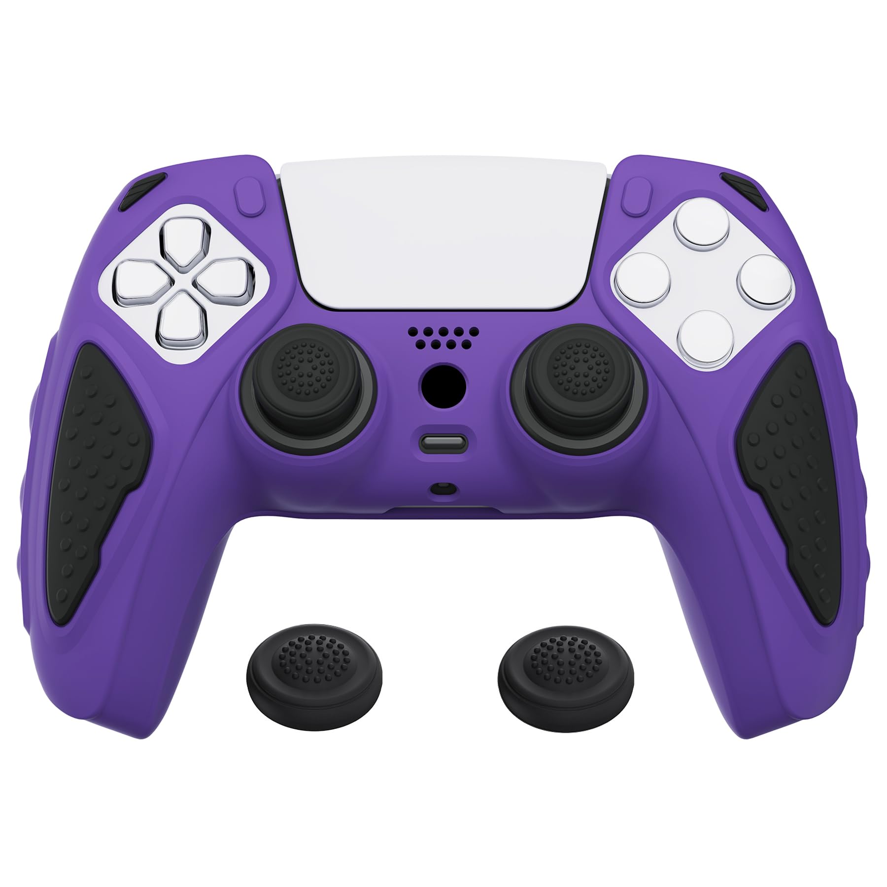 PlayVital Knight Edition Purple & Black Two Tone Anti-Slip Silicone Cover Skin for ps5 Controller, Soft Rubber Case for ps5 Wireless Controller with Thumb Grip Caps