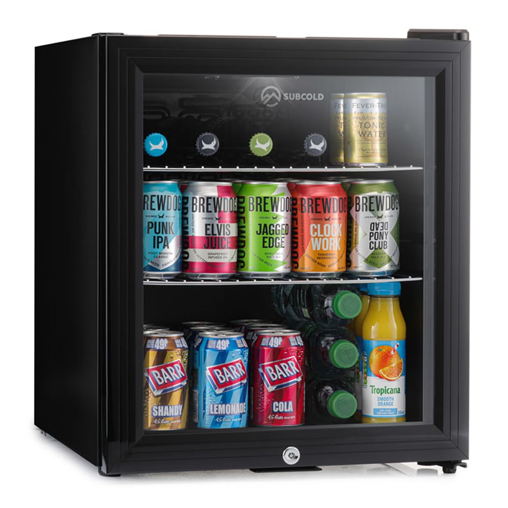 Subcold Super50 LED – Mini Fridge Black | 50L Beer, Wine & Drinks Fridge | LED Light + Lock & Key | Energy Efficient (Black)