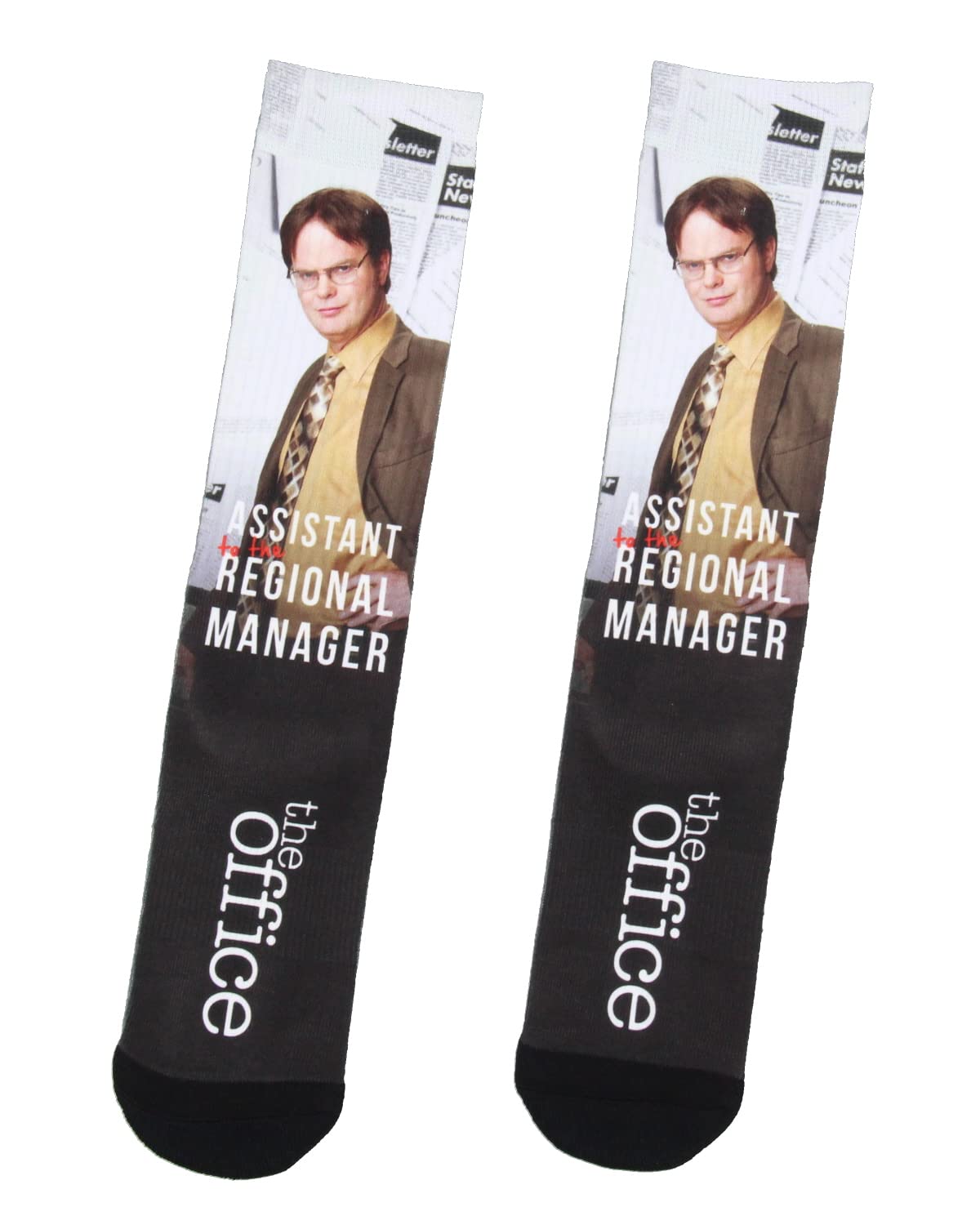 Bioworld The Office Men's Dwight Schrute Assistant To The Regional Manager Sublimated Adult Crew Socks 1 Pair, Black