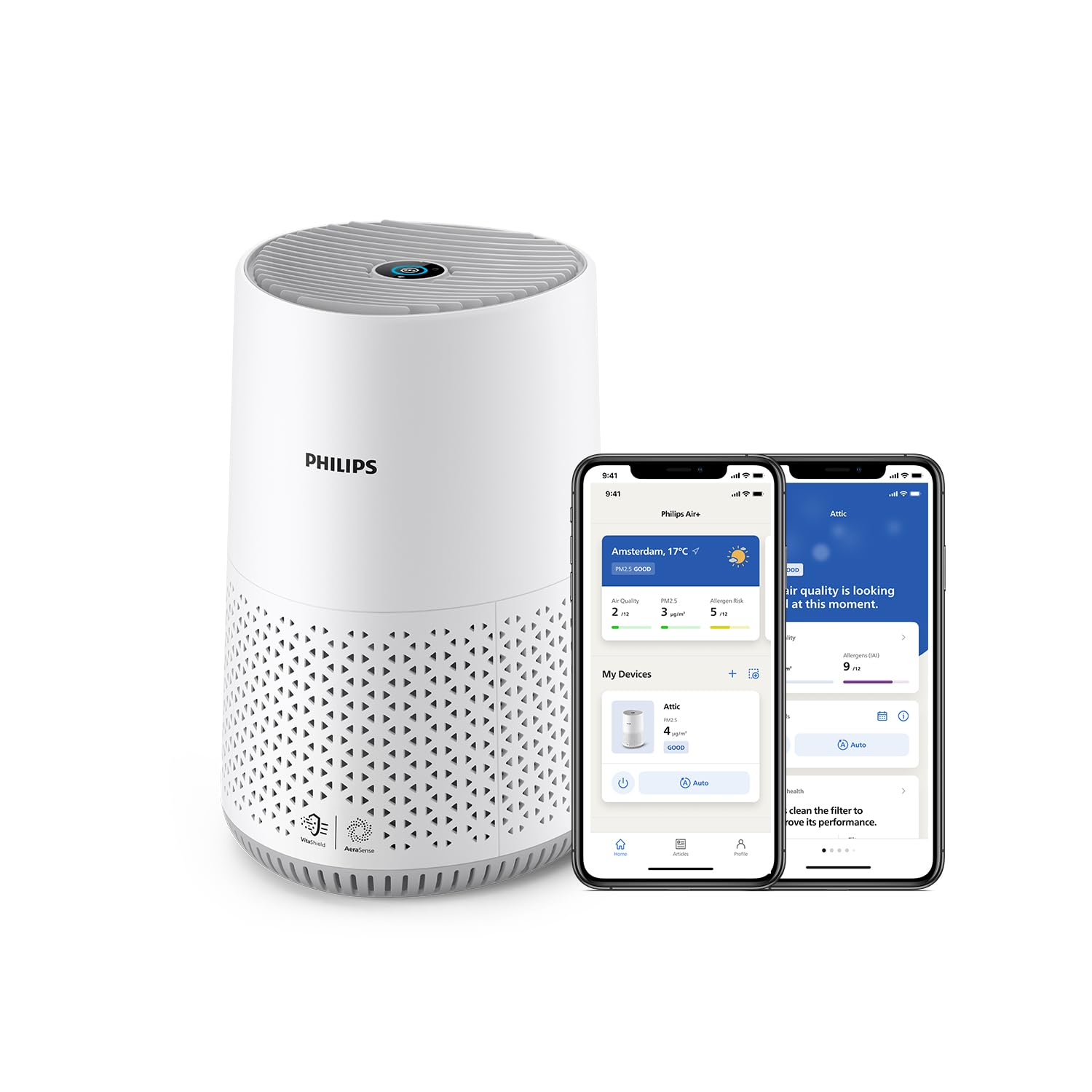 Philips Air Purifier 600 Series, Energy Efficient with Smart Sensor, For allergy sufferers, HEPA filter removes 99.97% of pollutants, Covers up to 44m2, App control, White (AC0651/10)