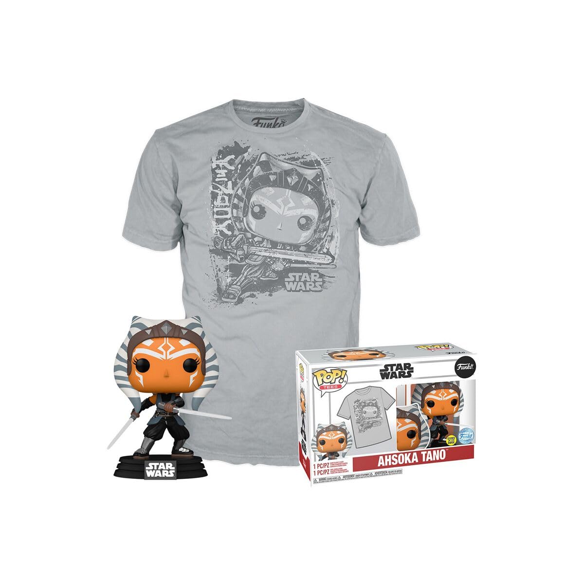 Funko POP! & Tee: Mandolorian - Ahsoka Tano - Glow In the Dark - Large - (L) - Star Wars - T-Shirt - Clothes With Collectable Vinyl Figure - Gift Idea - Toys and Short Sleeve Top for Adults Unisex