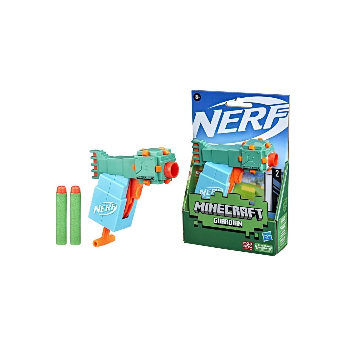 Nerf MicroShots Minecraft Guardian Mini Blaster, Minecraft Guardian Mob Design, Includes 2 Official Nerf Elite Darts, Multicolor