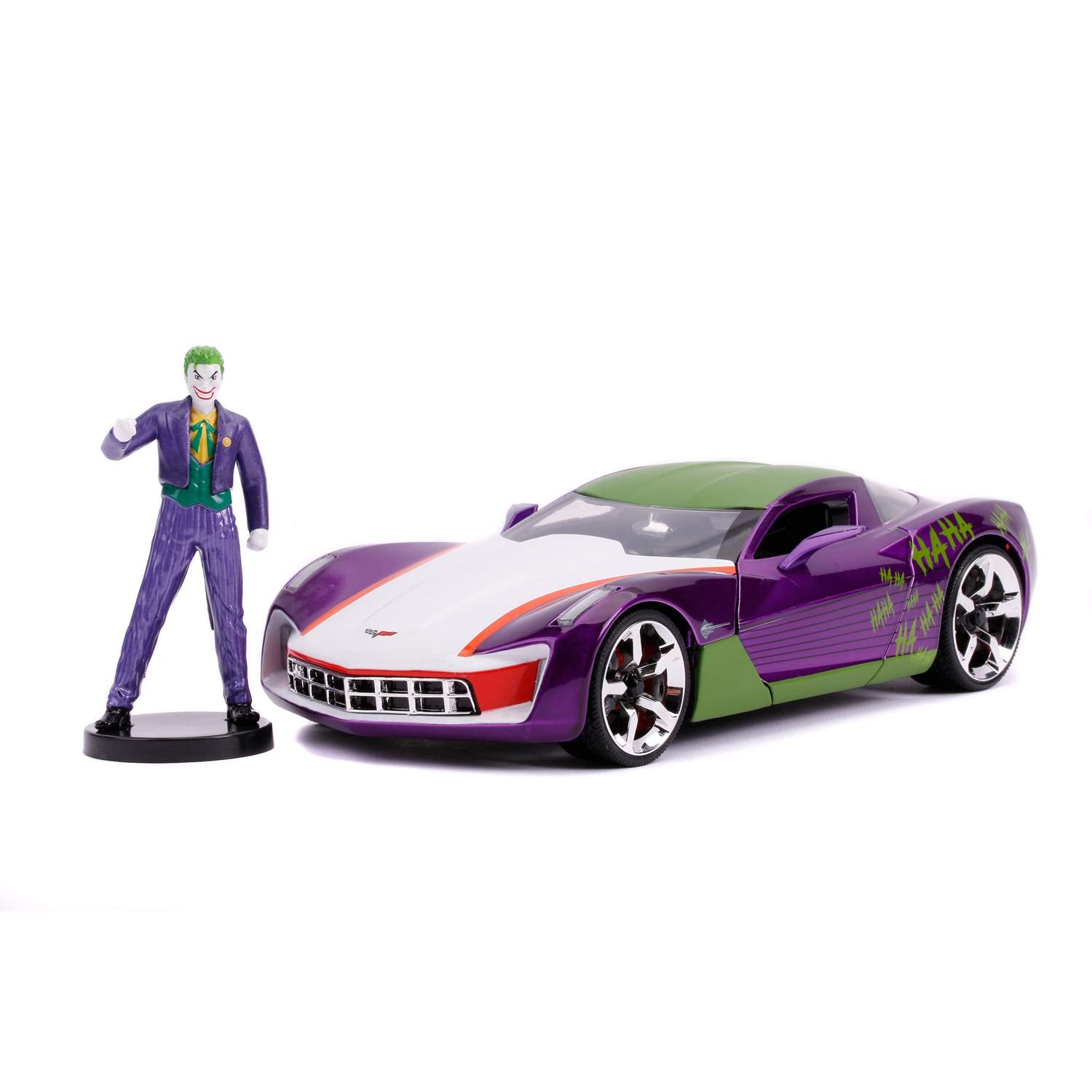 Jada Toys 253255020 2009 Chevy Corvette Stingray 1:24 Scale wheel, Doors & Trunk & Bonnet Opening Die-cast Joker Figure